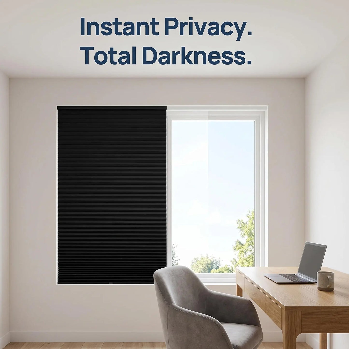 Blackout Curtain, Self-Adhesive, No Drilling Required, Easy Install, Sunlight Blocking Heat Insulation Privacy Protection, Modern Interior, Blackout Window Cover, Self-Adhesive Pleated Window Blind - 71X34.5In