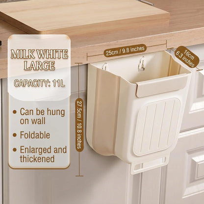 Collapsible Hanging Kitchen Trash Can - Foldable 11L Rubbish Bin for Cabinet and Countertop, Ideal for Kitchen and Bathroom Use