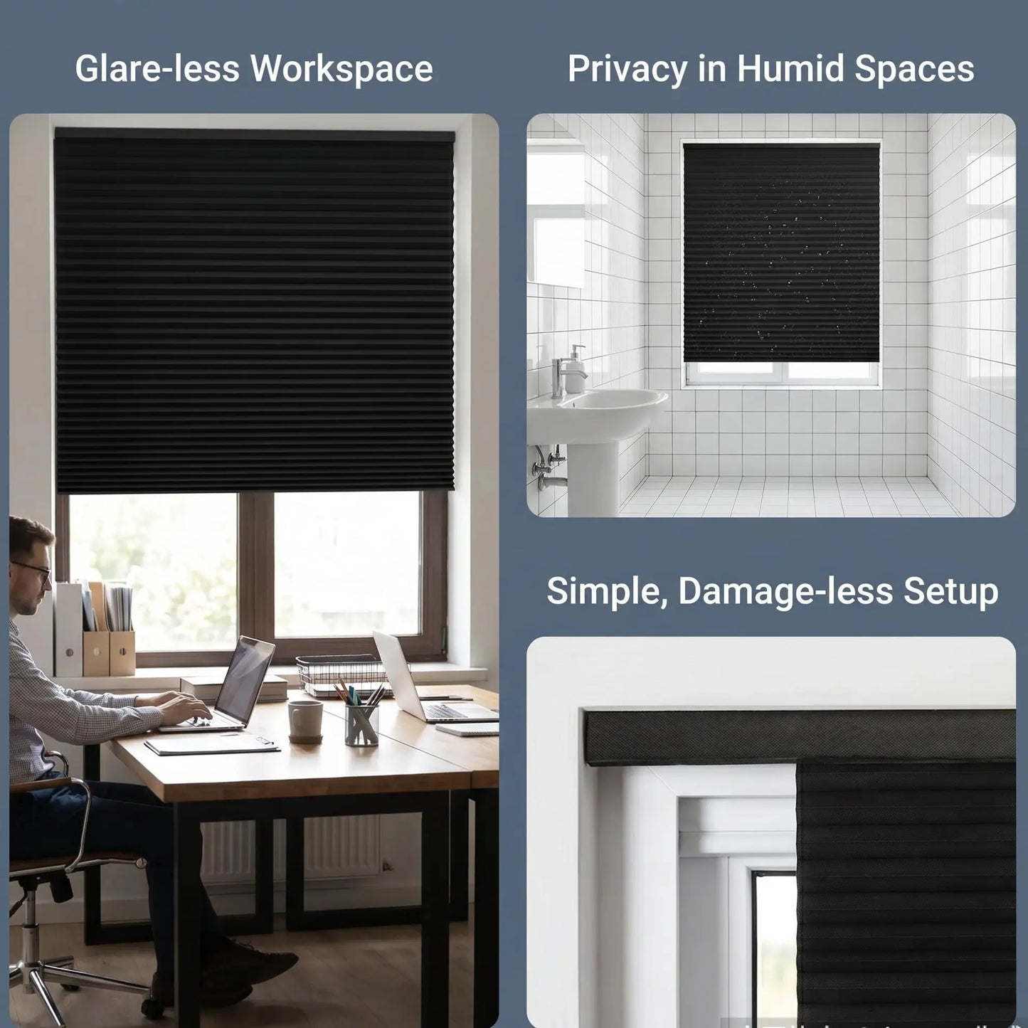 Blackout Curtain, Self-Adhesive, No Drilling Required, Easy Install, Sunlight Blocking Heat Insulation Privacy Protection, Modern Interior, Blackout Window Cover, Self-Adhesive Pleated Window Blind - 71X34.5In