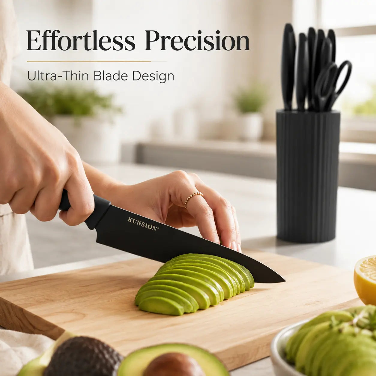 8-Piece Japanese-Style Stainless Steel Cutter Set - Elegant Black, Non-Slip Ergonomic Handle, Dishwasher Washer-Ready - Includes Chef'S Knife, Serrated Knife, Paring Knife and More - Perfect for Holiday Gifts