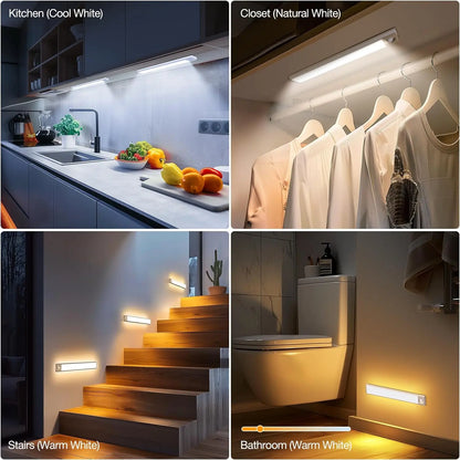 Cabinet Light, Kitchen Counter Light, 3 Color Temperatures, 3 Modes Dimmable, Rechargeable Motion Sensor Closet Light, Indoor, Battery Powered Light, 9.8 Inch (Approx. 24.9 Cm) 3-Pack Led