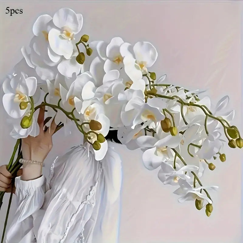 5 Pcs Set Artificial Phalaenopsis Decorative Bouquets, Artificial Flowers, Suitable for Valentine'S Day, Mother'S Day, Christmas, Thanksgiving and Other Occasions, Vase Not Included