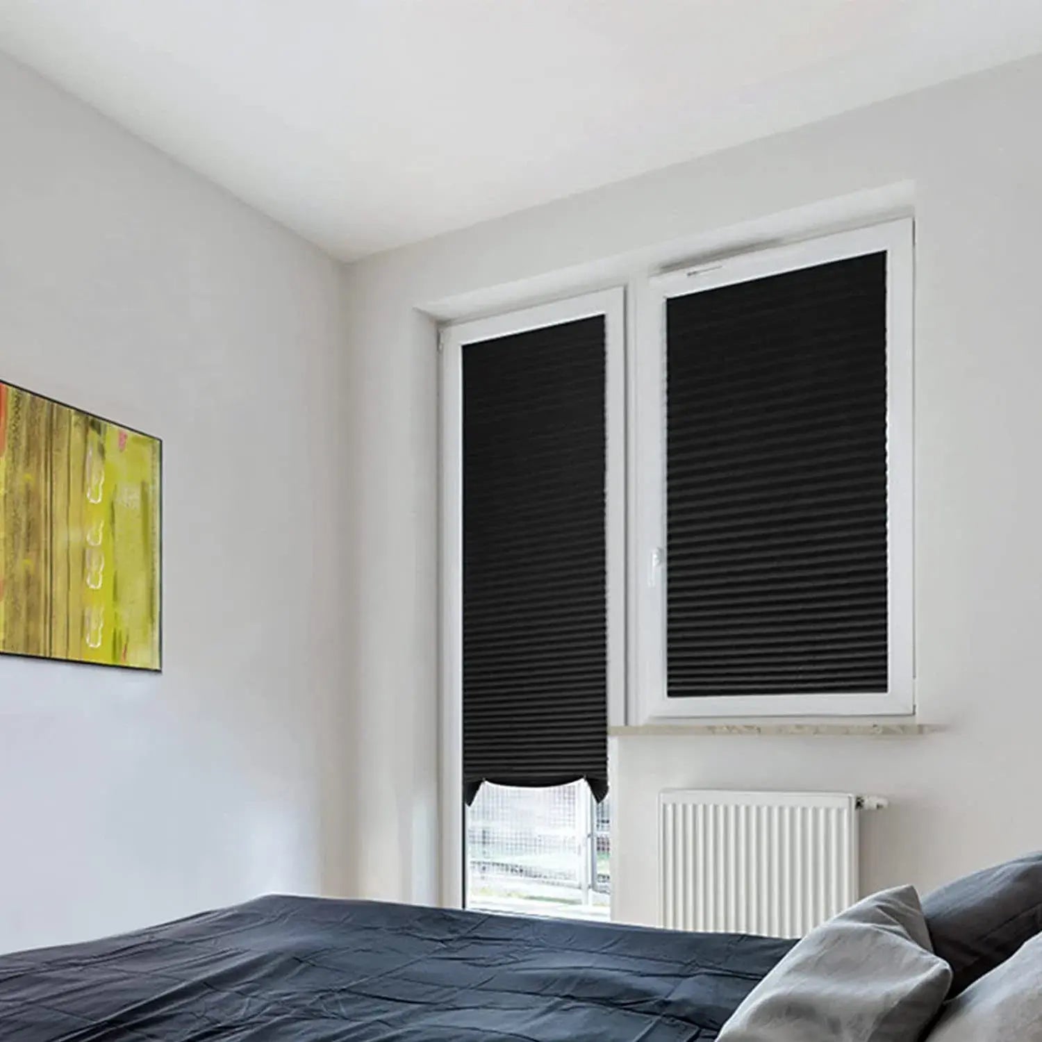 Blackout Curtain, Self-Adhesive, No Drilling Required, Easy Install, Sunlight Blocking Heat Insulation Privacy Protection, Modern Interior, Blackout Window Cover, Self-Adhesive Pleated Window Blind - 71X34.5In