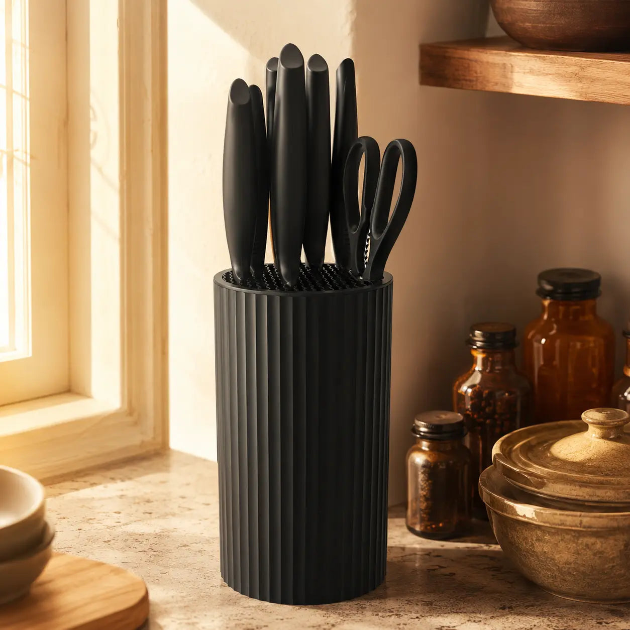 8-Piece Japanese-Style Stainless Steel Cutter Set - Elegant Black, Non-Slip Ergonomic Handle, Dishwasher Washer-Ready - Includes Chef'S Knife, Serrated Knife, Paring Knife and More - Perfect for Holiday Gifts