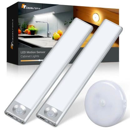 Cabinet Light, Kitchen Counter Light, 3 Color Temperatures, 3 Modes Dimmable, Rechargeable Motion Sensor Closet Light, Indoor, Battery Powered Light, 9.8 Inch (Approx. 24.9 Cm) 3-Pack Led