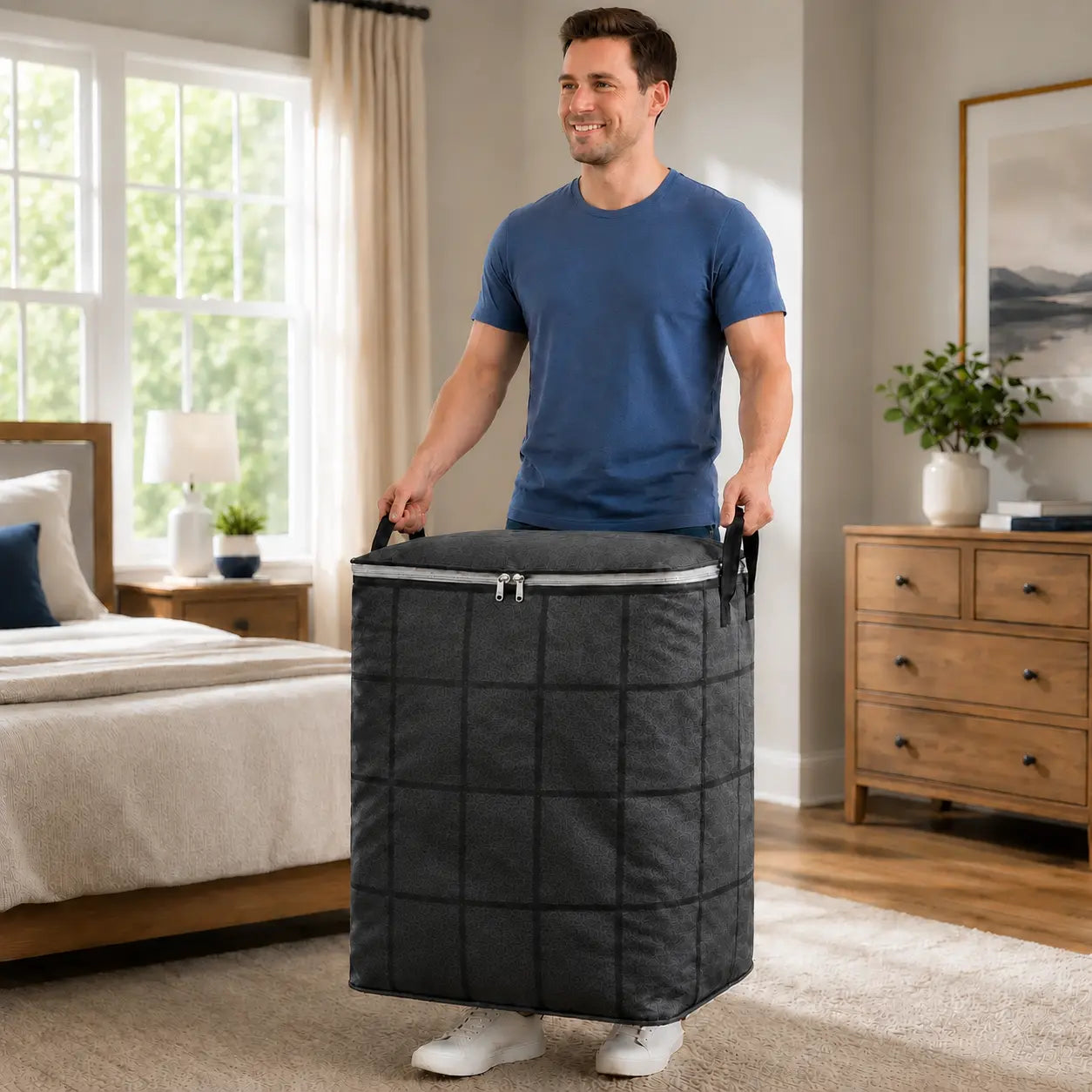Extra Large Heavy Duty Moving Bags with Backpack Straps & Reinforced Handles, Dustproof Storage Bags for Clothes, Bedding & Travel, Zipper Closure Organizer for College Dorm, Closet and Home Organization