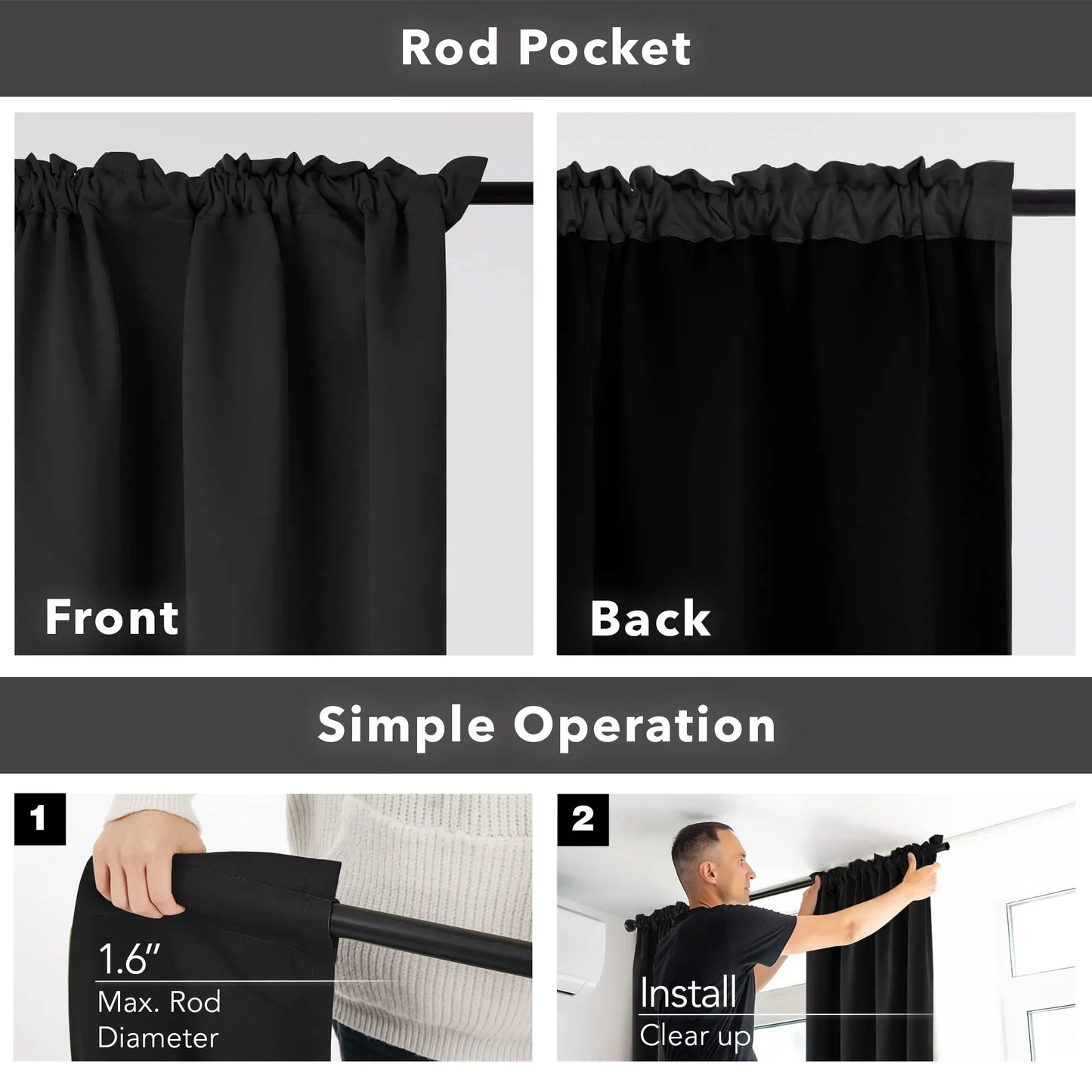 Deconovo Blackout Curtains (2 Panels, Rod Pocket) - Thermal Insulated, Soundproof Drapes with Double Layer for Living Room, Bedroom, Blacking Out Curtains, Soundproof Curtains