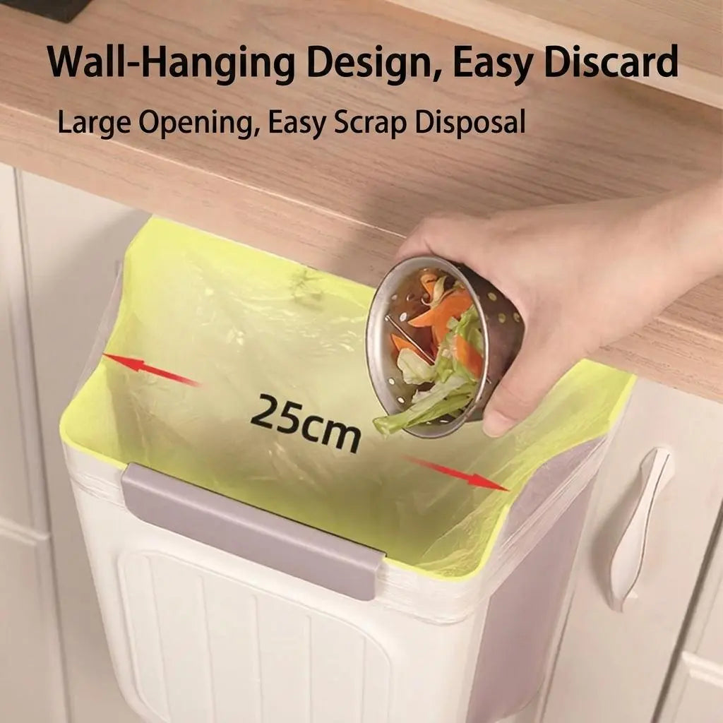 Collapsible Hanging Kitchen Trash Can - Foldable 11L Rubbish Bin for Cabinet and Countertop, Ideal for Kitchen and Bathroom Use