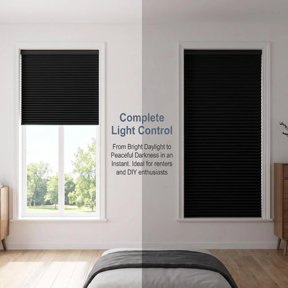 Blackout Curtain, Self-Adhesive, No Drilling Required, Easy Install, Sunlight Blocking Heat Insulation Privacy Protection, Modern Interior, Blackout Window Cover, Self-Adhesive Pleated Window Blind - 71X34.5In