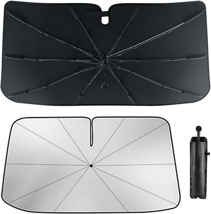 [Upgraded] Windshield Sun Shade Umbrella - [Vinyl Coating Heat Shield] Protect Car from Sun Rays & Heat Damage Keep Cool and Protect Interior, Spring Structure Edge Medium 56" L X 31" W, Durable Sun Shade, Shade for Car Window