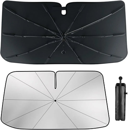 [Upgraded] Windshield Sun Shade Umbrella - [Vinyl Coating Heat Shield] Protect Car from Sun Rays & Heat Damage Keep Cool and Protect Interior, Spring Structure Edge Medium 56" L X 31" W, Durable Sun Shade, Shade for Car Window