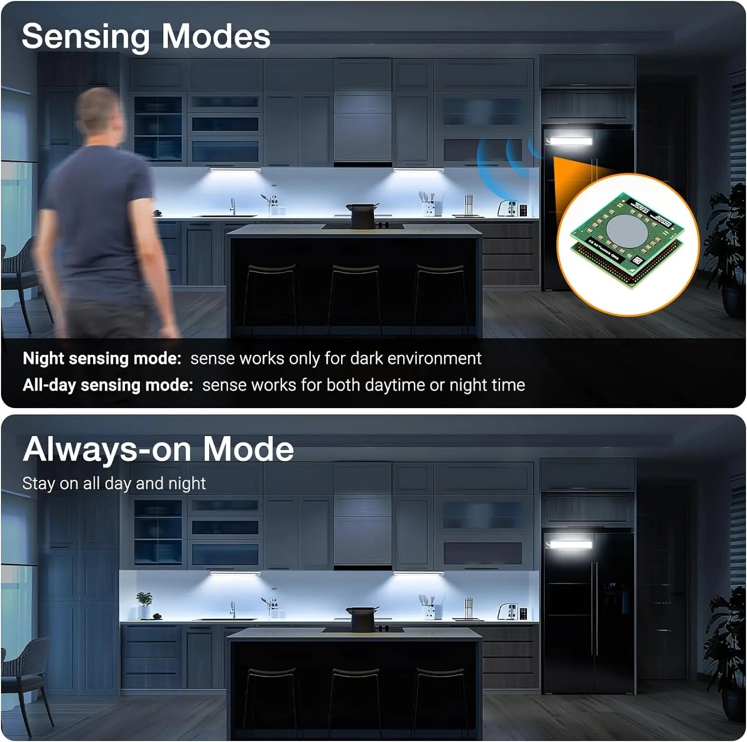 Cabinet Light, Kitchen Counter Light, 3 Color Temperatures, 3 Modes Dimmable, Rechargeable Motion Sensor Closet Light, Indoor, Battery Powered Light, 9.8 Inch (Approx. 24.9 Cm) 3-Pack Led