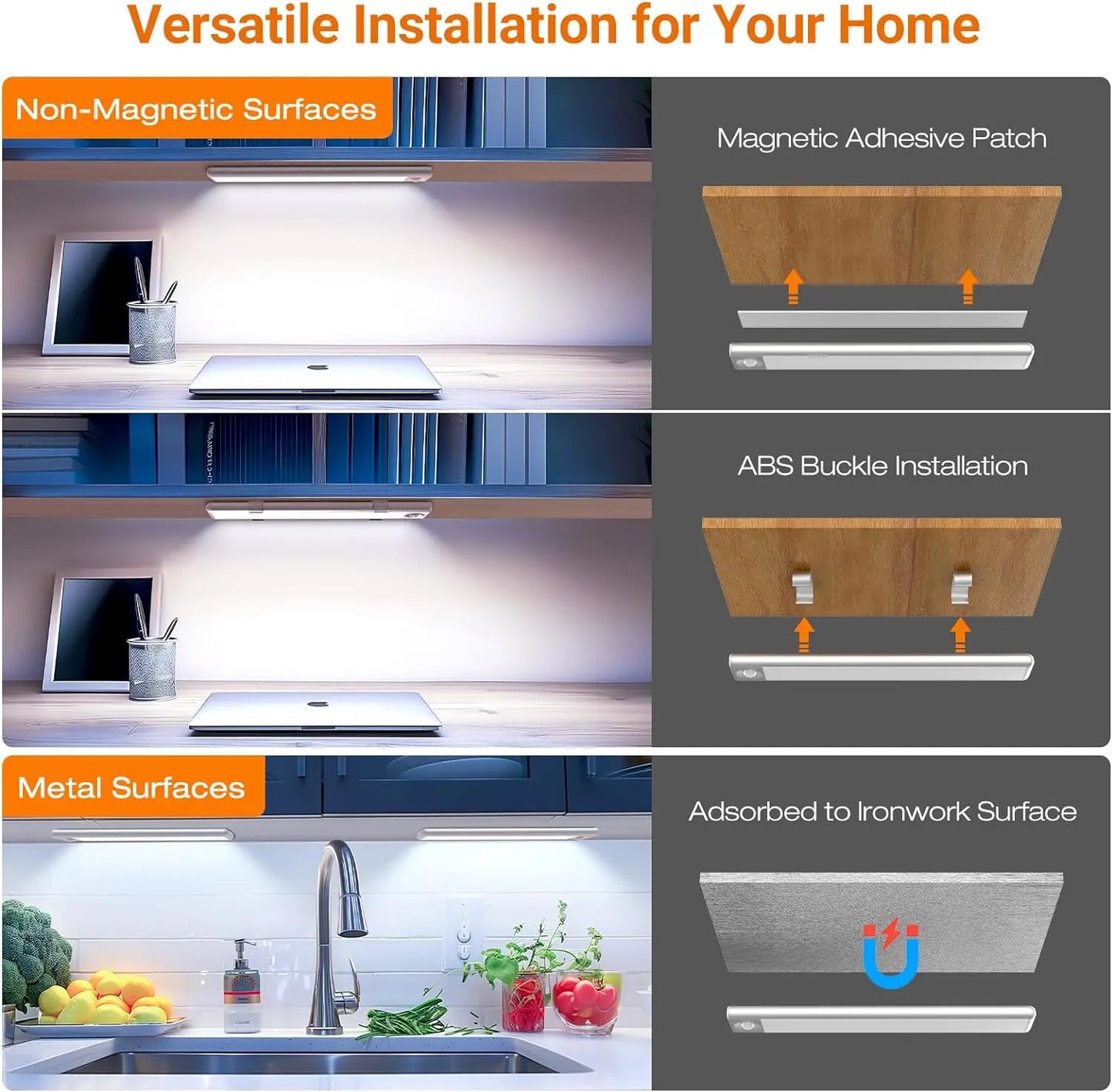 Cabinet Light, Kitchen Counter Light, 3 Color Temperatures, 3 Modes Dimmable, Rechargeable Motion Sensor Closet Light, Indoor, Battery Powered Light, 9.8 Inch (Approx. 24.9 Cm) 3-Pack Led