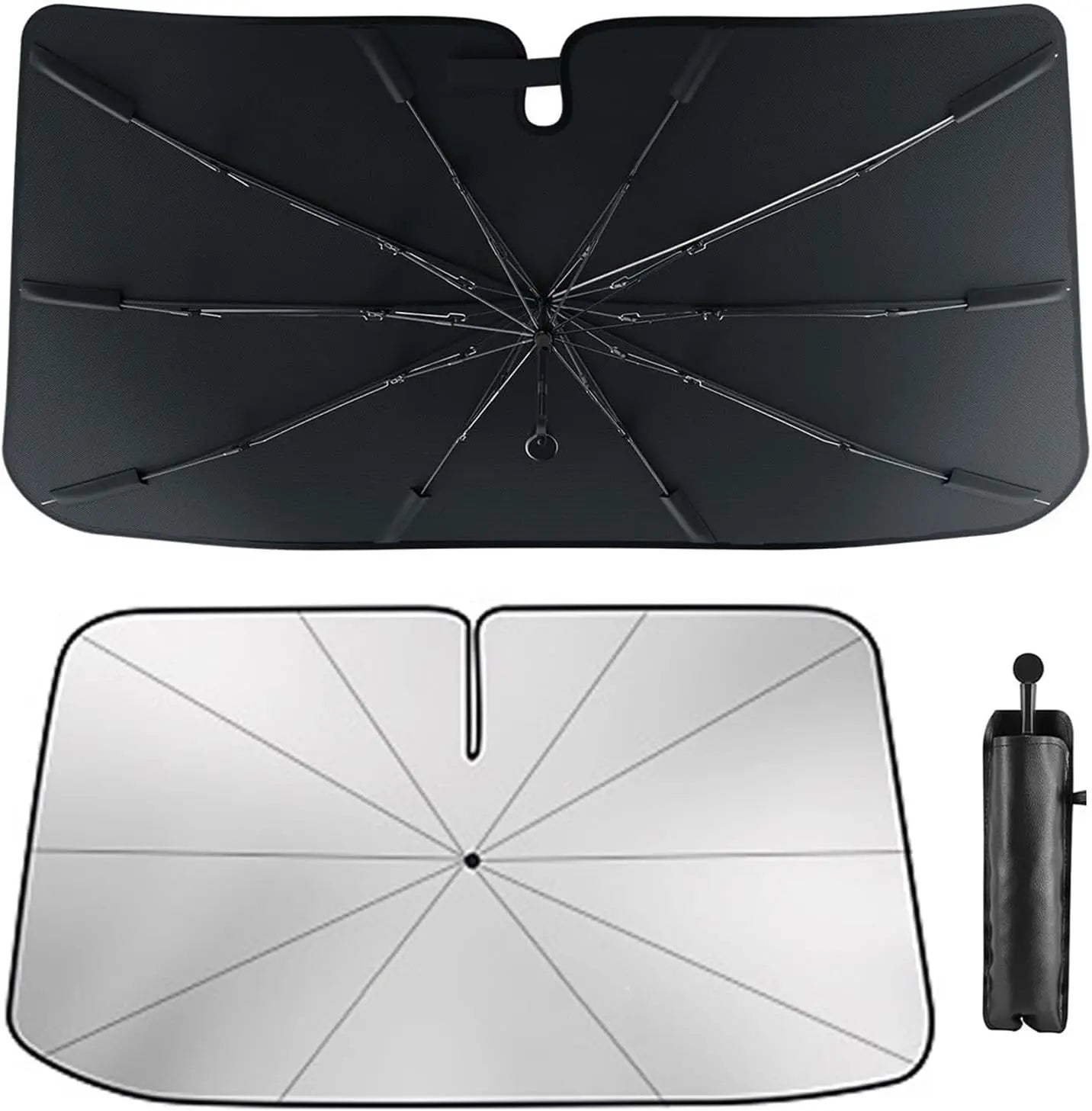 [Upgraded] Windshield Sun Shade Umbrella - [Vinyl Coating Heat Shield] Protect Car from Sun Rays & Heat Damage Keep Cool and Protect Interior, Spring Structure Edge Medium 56" L X 31" W, Durable Sun Shade, Shade for Car Window